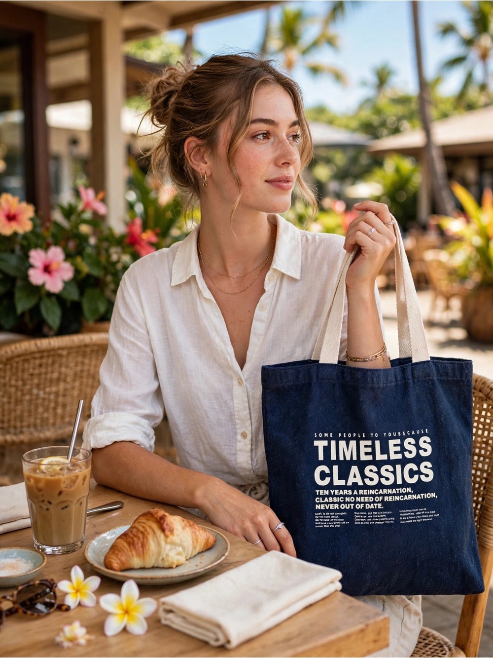 Timeless Classics Navy Tote Bag with White Handles